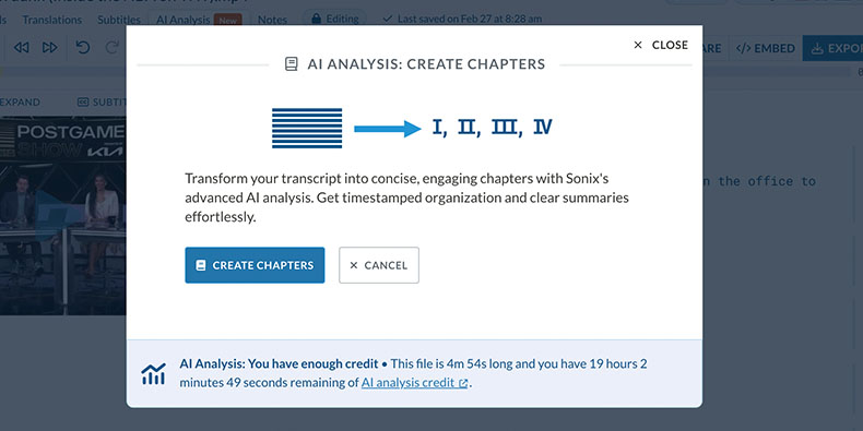 Automatic chapter creation with timestamps
