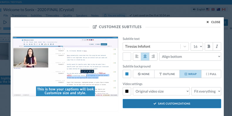 Subtitle styling customization options