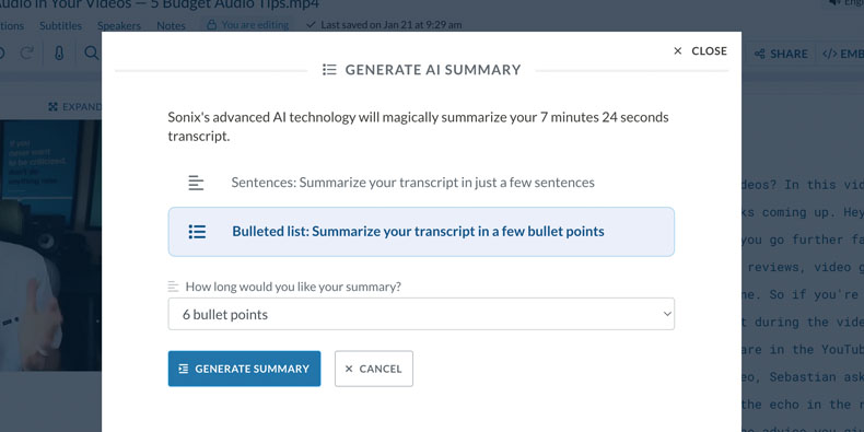 Bullet point format summary