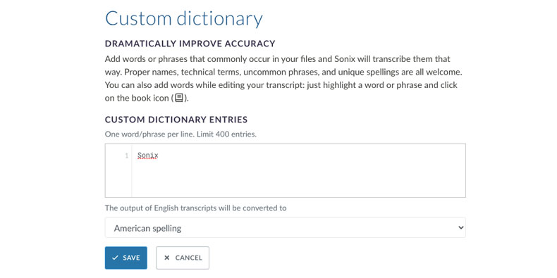 Multiple custom dictionaries in Sonix