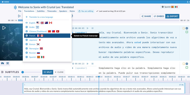 Multi-language subtitle export